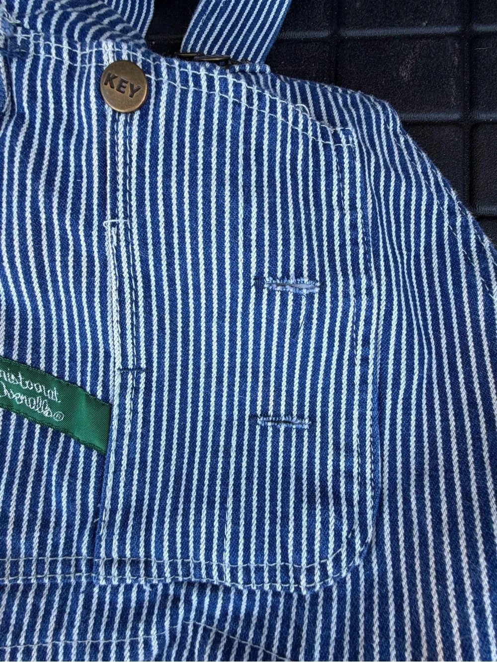 KEY Imperial Blue White Hickory Stripe Bib Overalls Men’s 42x28 100% Cotton